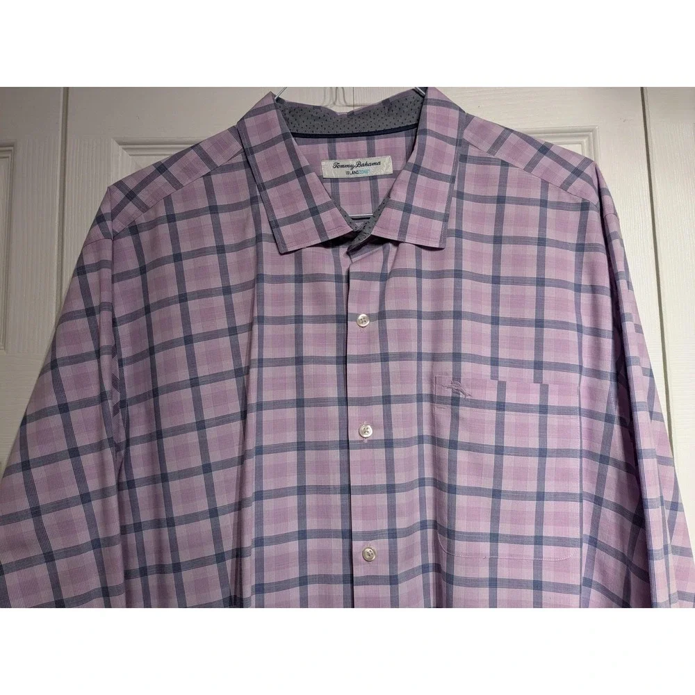 Tommy Bahama‎ Shirt Mens 2XL Purple Blue Check IslandZone Button Up Long Sleeve